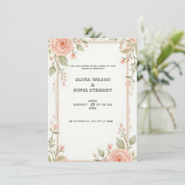 Inbjudan till elegant bröllop med blommigt patter (Stående Fram)
