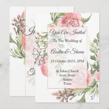 Inbjudan till elegant bröllop, rosa, blommigt, vin