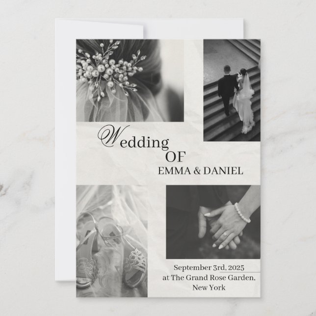Inbjudan till elegant bröllop - svartvitt (Framsida)