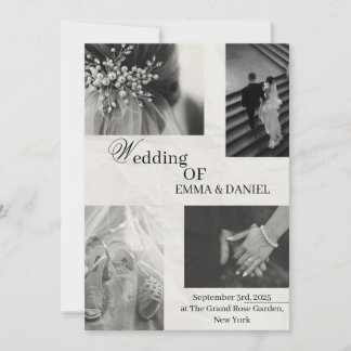 Inbjudan till elegant bröllop - svartvitt