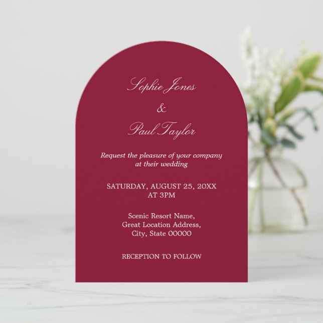 Inbjudan till elegant Burgundy Arch-bröllop (Stående Fram)