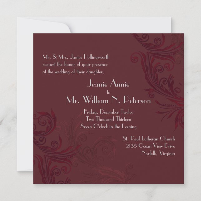 Inbjudan till elegant Burgundy Flourish Wedding (Framsida)