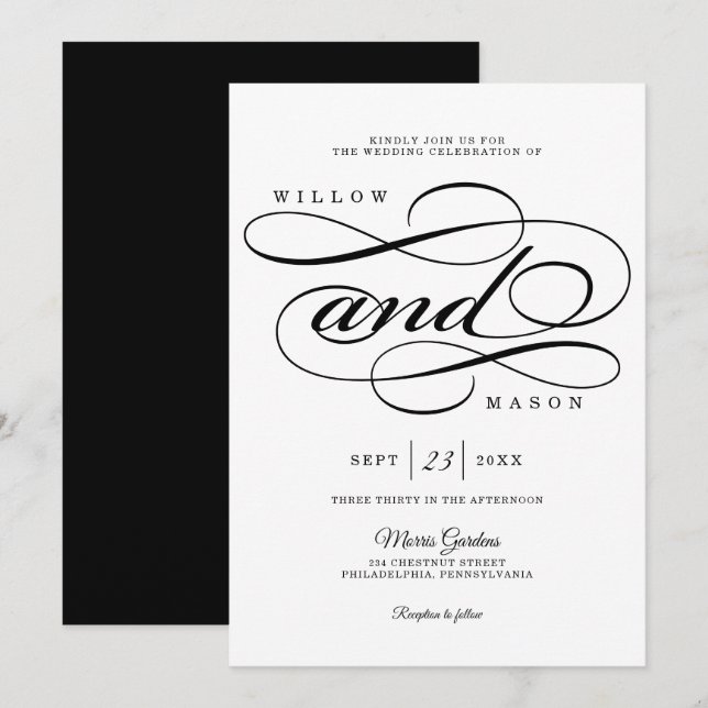Inbjudan till elegant Calligraphy-skript för bröll (Fram/baksida)