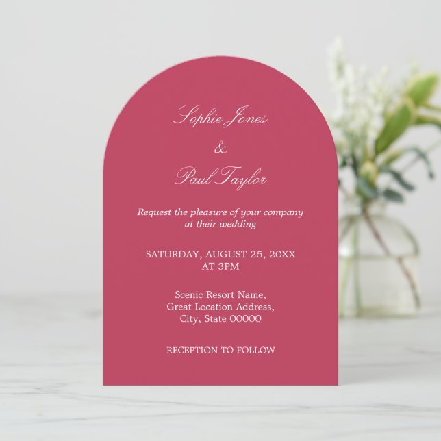 Inbjudan till elegant Cherry Magenta Arch Wedding (Stående Fram)