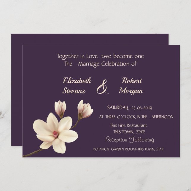 Inbjudan till elegant Chic Magnolia Wedding (Fram/baksida)