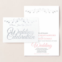 Inbjudan till elegant Chic Silver & Rosa Foil Wedd Folierat Kort