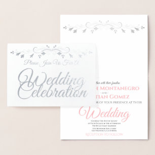 Inbjudan till elegant Chic Silver & Rosa Foil Wedd Folierat Kort