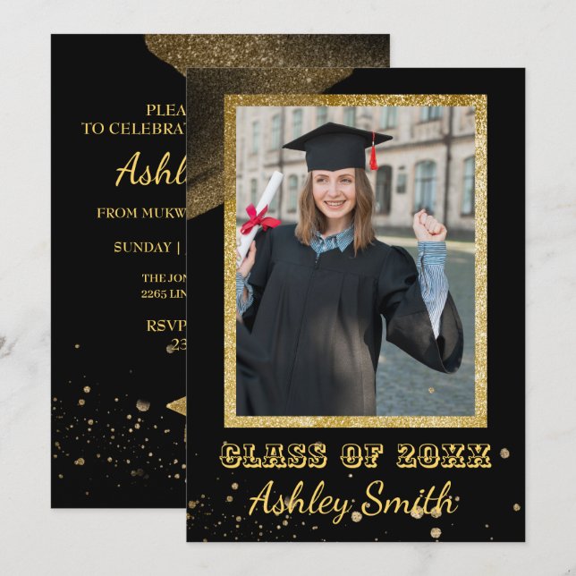 Inbjudan till elegant Chic Studenten (Fram/baksida)