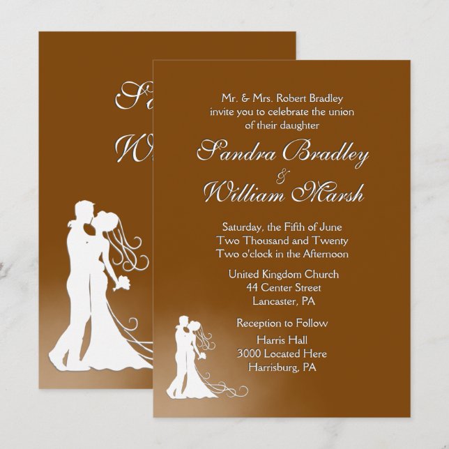 Inbjudan till elegant Chocolate Wedding (Fram/baksida)