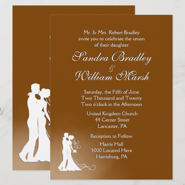 Inbjudan till elegant Chocolate Wedding (Fram/baksida)