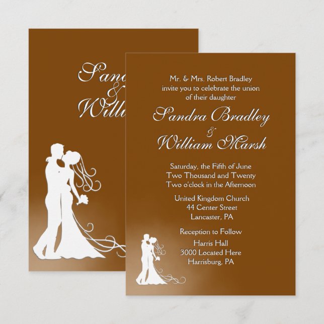 Inbjudan till elegant Chocolate Wedding (Fram/baksida)