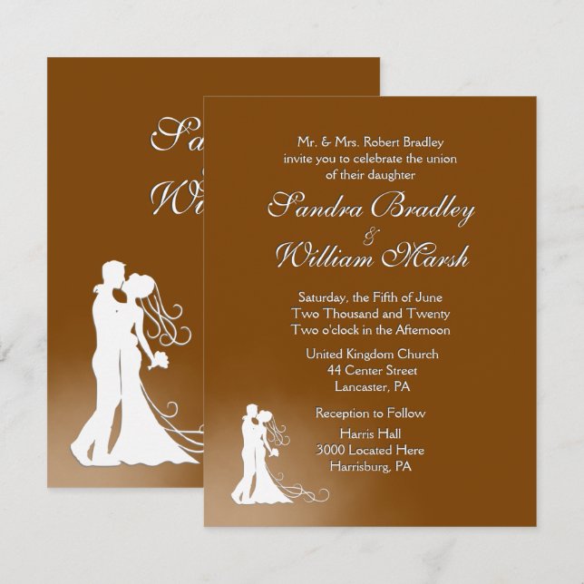 Inbjudan till elegant Chocolate Wedding (Fram/baksida)