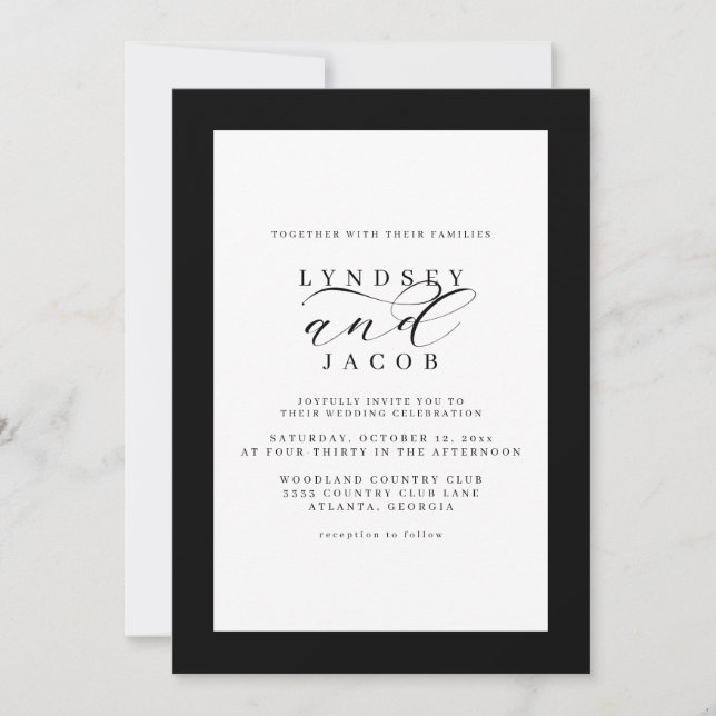 Inbjudan till elegant Classic Black and White Wedd (Framsida)
