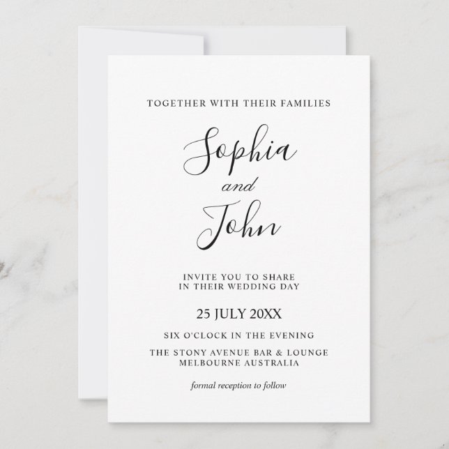 Inbjudan till elegant Classic Black & White Weddin (Framsida)