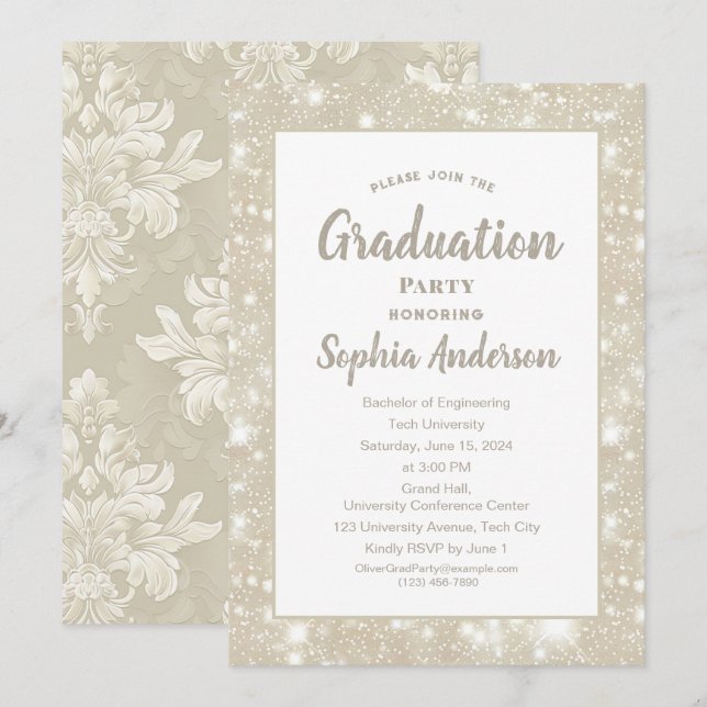 Inbjudan till elegant Classic Glitter Studenten (Fram/baksida)