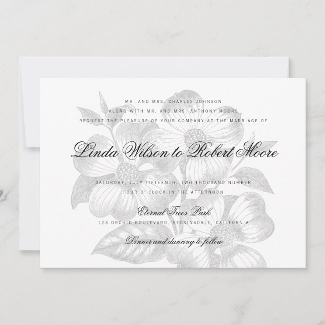 Inbjudan till elegant Classy Dogwood Flower Weddin (Framsida)