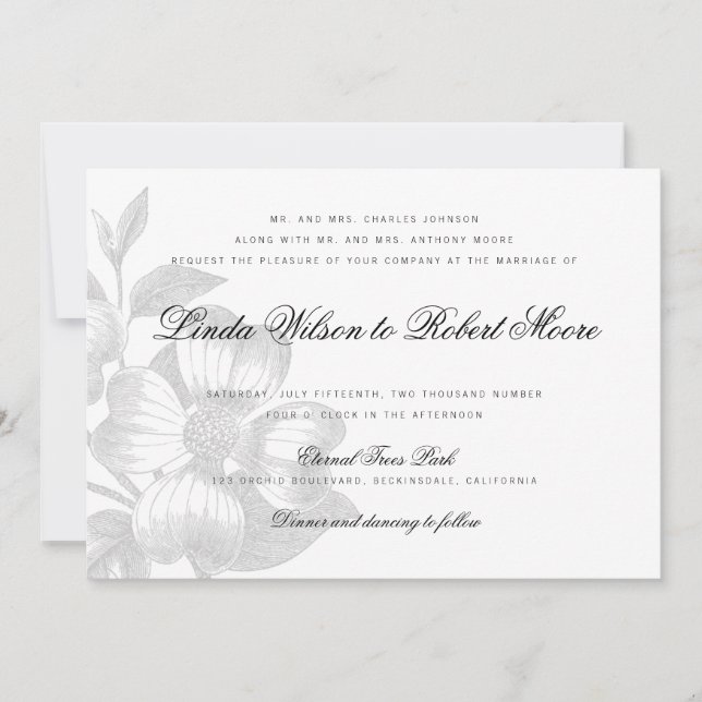 Inbjudan till elegant Classy Dogwood Flower Weddin (Framsida)
