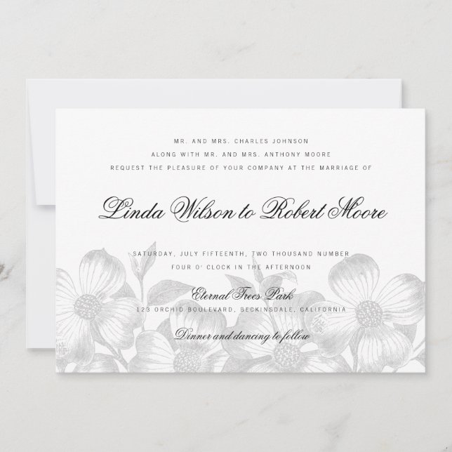 Inbjudan till elegant Classy Dogwood Flower Weddin (Framsida)