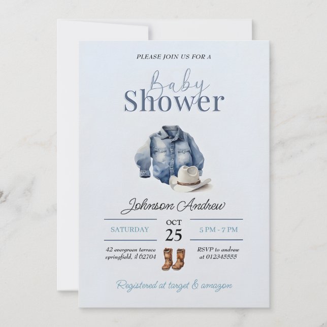 Inbjudan till elegant Cowboy Baby Shower (Framsida)