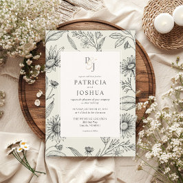 Inbjudan till elegant Daisy Wildblombröllop-bröllo