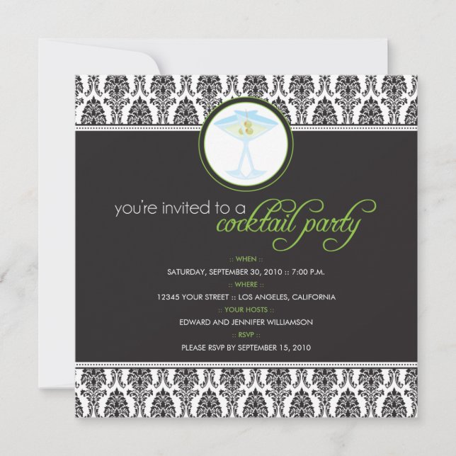 Inbjudan till Elegant Damask Cocktail Party (kalk) (Framsida)