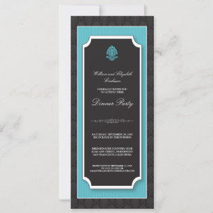Inbjudan till elegant Damask Middag Party (aqua)