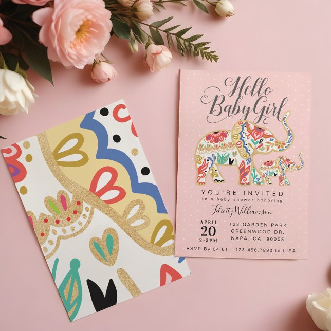 Inbjudan till elegant Decorative Elephant Baby Sho (Elegant Decorative Elephant Baby Shower Invitation)