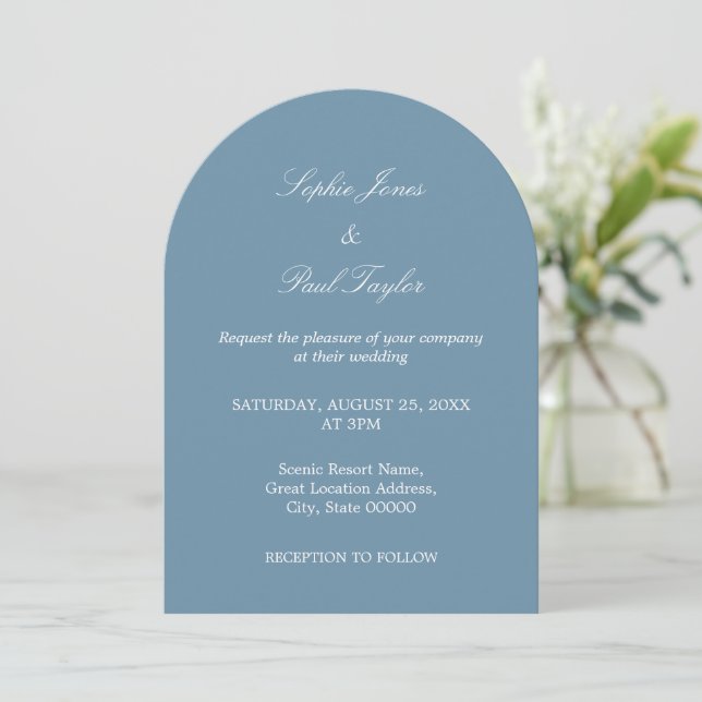 Inbjudan till elegant Dusty Blue Arch Wedding (Stående Fram)
