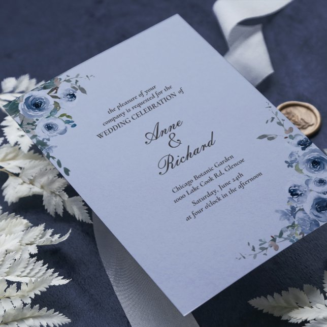 Inbjudan till elegant Dusty Blue Blommigt Wedding (Skapare uppladdad)