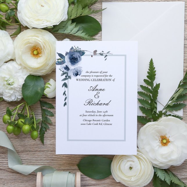 Inbjudan till elegant Dusty Blue Blommigt Wedding (Skapare uppladdad)