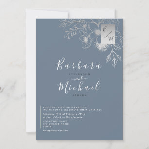 Inbjudan till elegant Dusty Blue Monogrammed bröll