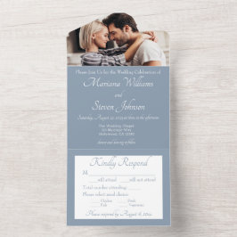 Inbjudan till elegant Dusty Blue Photo Wedding