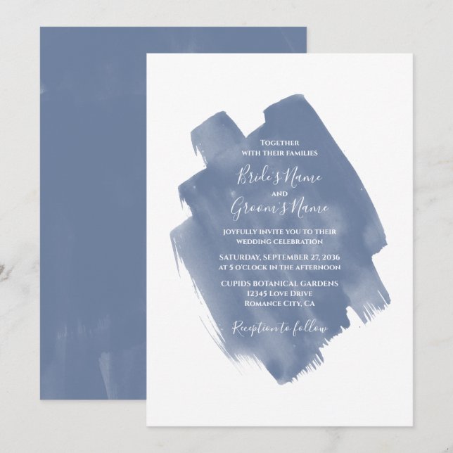 Inbjudan till elegant Dusty Blue Watercolor Weddin (Fram/baksida)