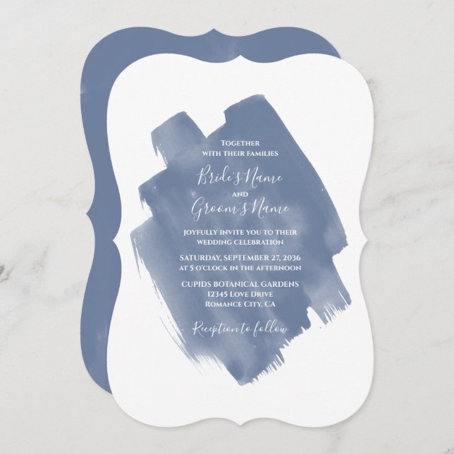 Inbjudan till elegant Dusty Blue Watercolor Weddin (Fram/baksida)