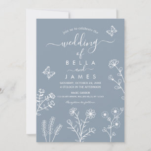 Inbjudan till elegant Dusty Blue Wildblombröllop