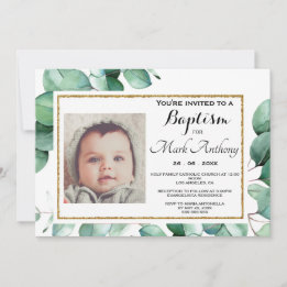 Inbjudan till elegant Eucalyptus Greenery Baptism