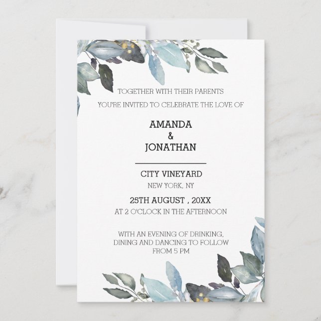 Inbjudan till elegant Eucalyptus Greenery Wedding (Framsida)