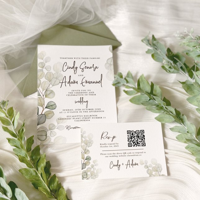 Inbjudan till elegant Eucalyptus Greenery Wedding (Skapare uppladdad)