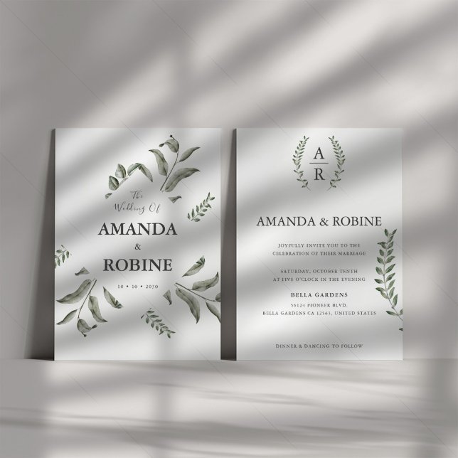 Inbjudan till elegant Eucalyptus Watercolor Weddin (Skapare uppladdad)