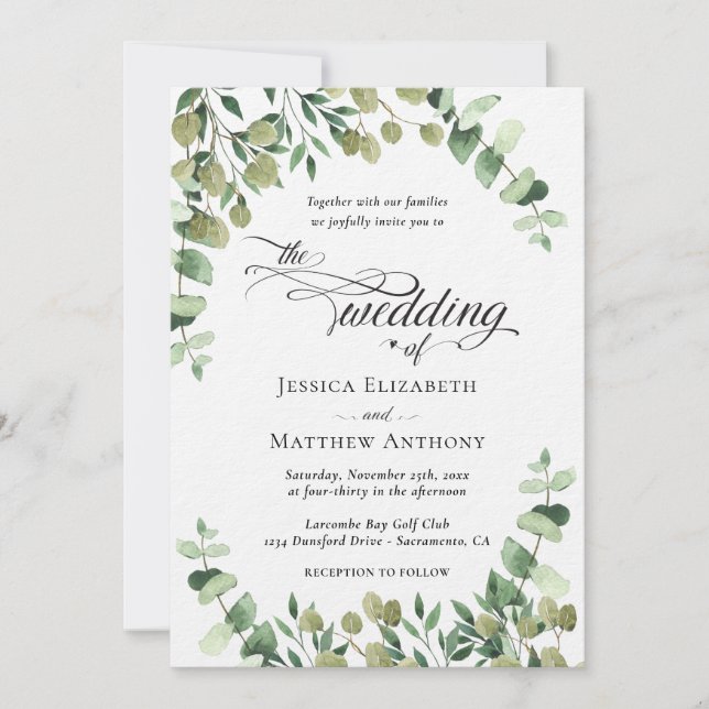 Inbjudan till elegant Eucalyptus Wedding (Framsida)