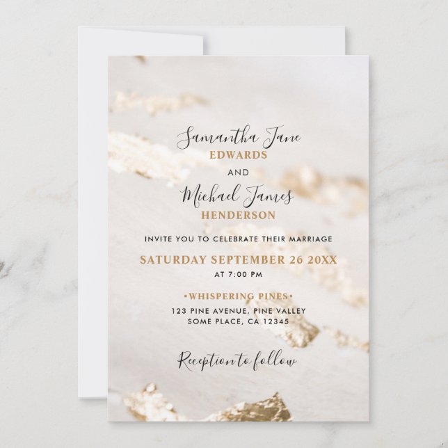 Inbjudan till elegant Faux Gold Foil Wedding (Framsida)