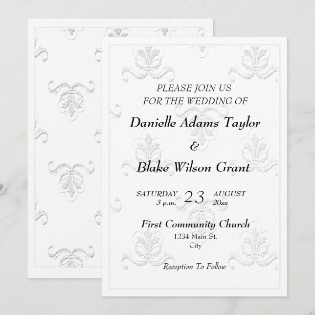Inbjudan till elegant Fleur de Lis Black & White B (Fram/baksida)