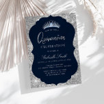 Inbjudan till elegant flottan och silver Quinceane<br><div class="desc">En elegant med marinblått färg och faux silver foil. Du kan anpassa mallens funktioner så att de passar ditt unika stil.</div>