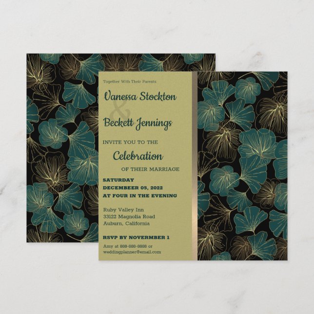 Inbjudan till elegant Foliage Wedding (Fram/baksida)