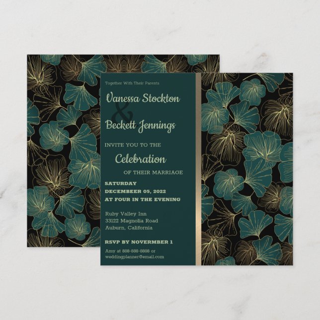 Inbjudan till elegant Foliage Wedding (Fram/baksida)