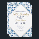 Inbjudan till Elegant för 50 Födelsedagsfester<br><div class="desc">Guld ram och blått löv 50:e födelsedagsfest inbjudan-kortet. Hitta matchande produkter i vår butik eller kontakta oss.</div>