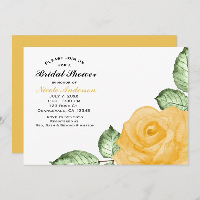 Inbjudan till Elegant för  i Gul ros Möhippa (Fram/baksida)