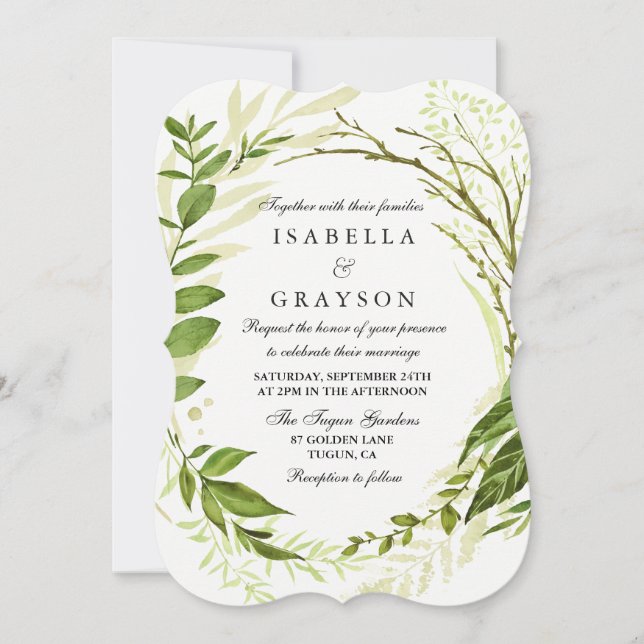 Inbjudan till elegant Forest Wand Greenery Wedding (Framsida)