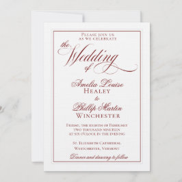 Inbjudan till elegant Garnet Red and White Wedding