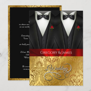 Inbjudan till elegant Gay Bröllop Tuxedo Röd ros